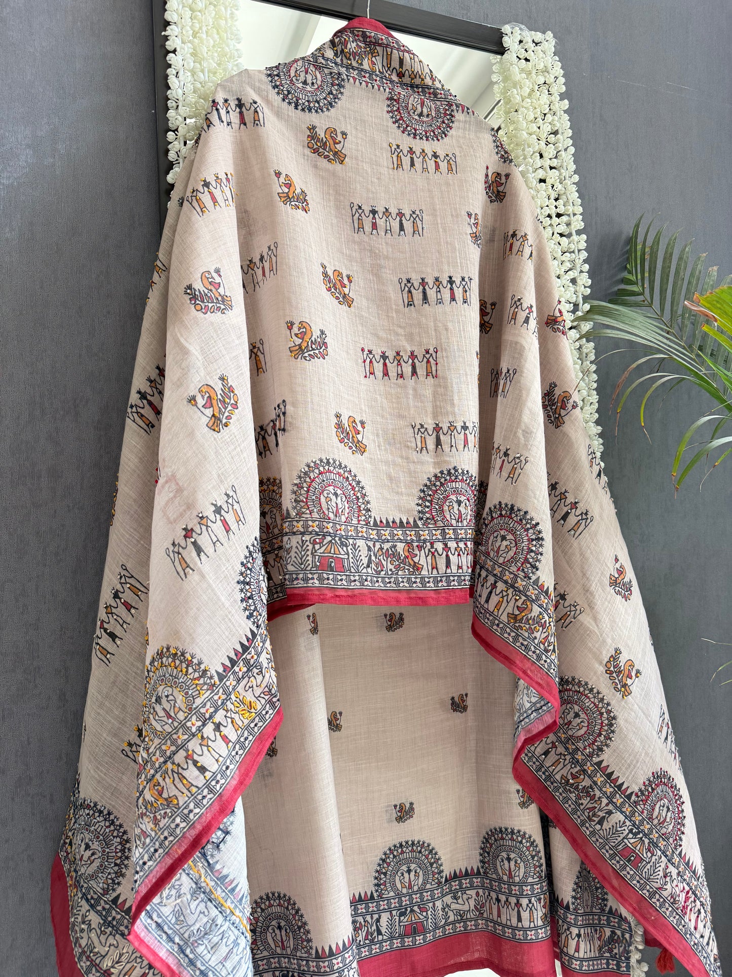 Linen worli art  Kantha work suit
