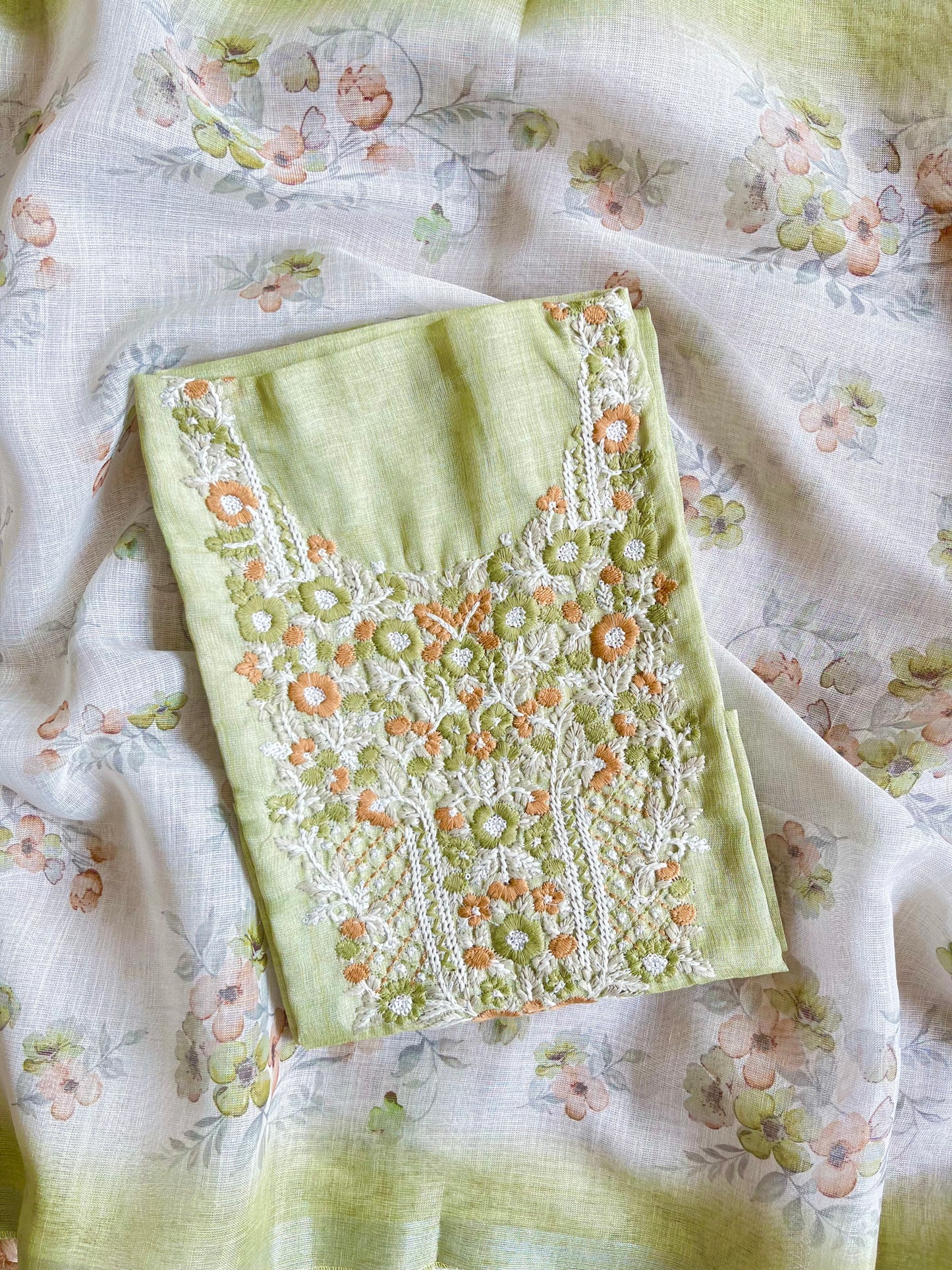 Pure linen Parsi embroidery suits