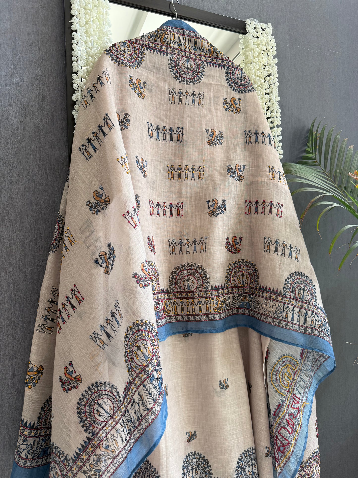 Linen worli art  Kantha work suit