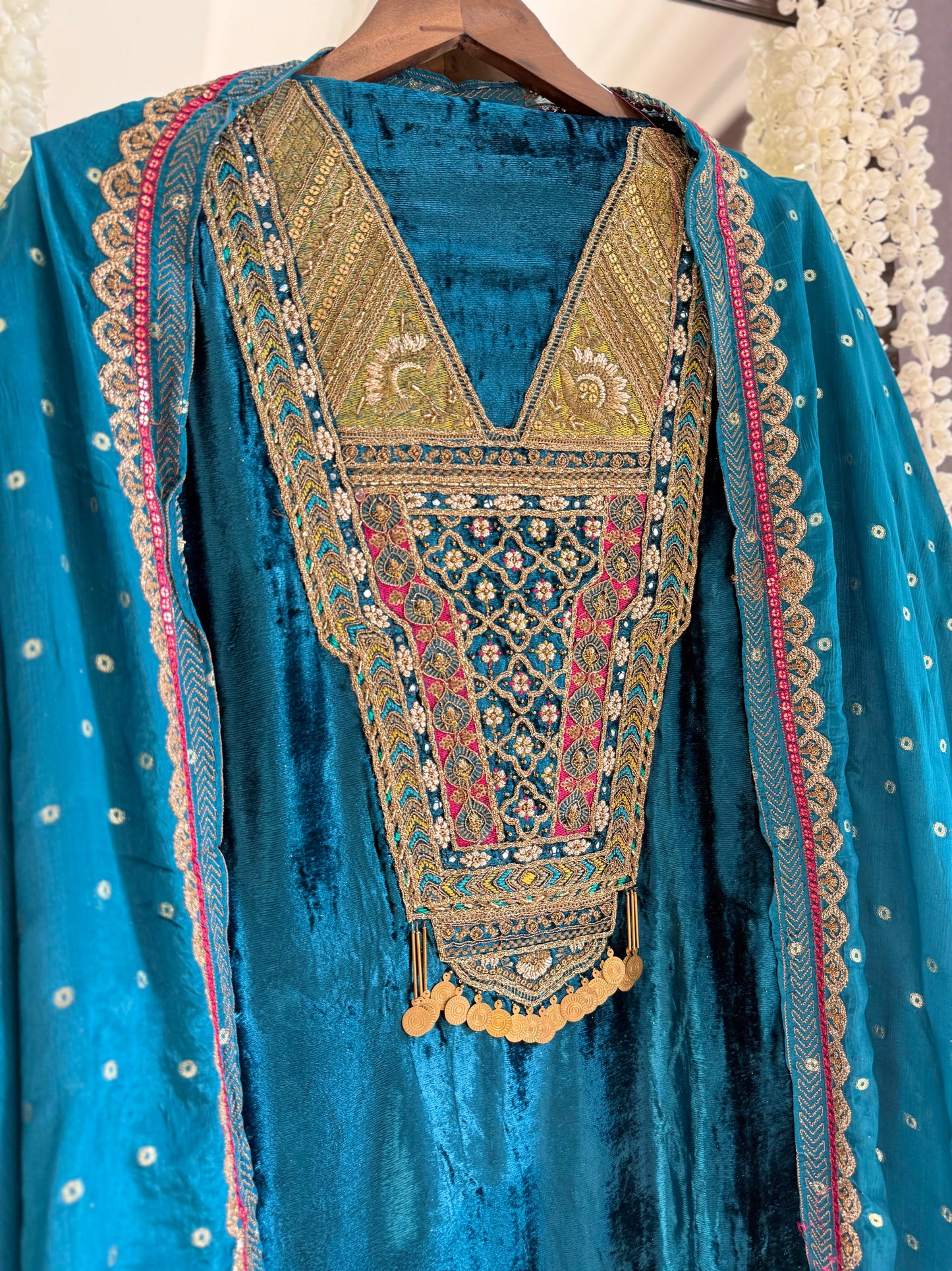 Velvet hand work suit