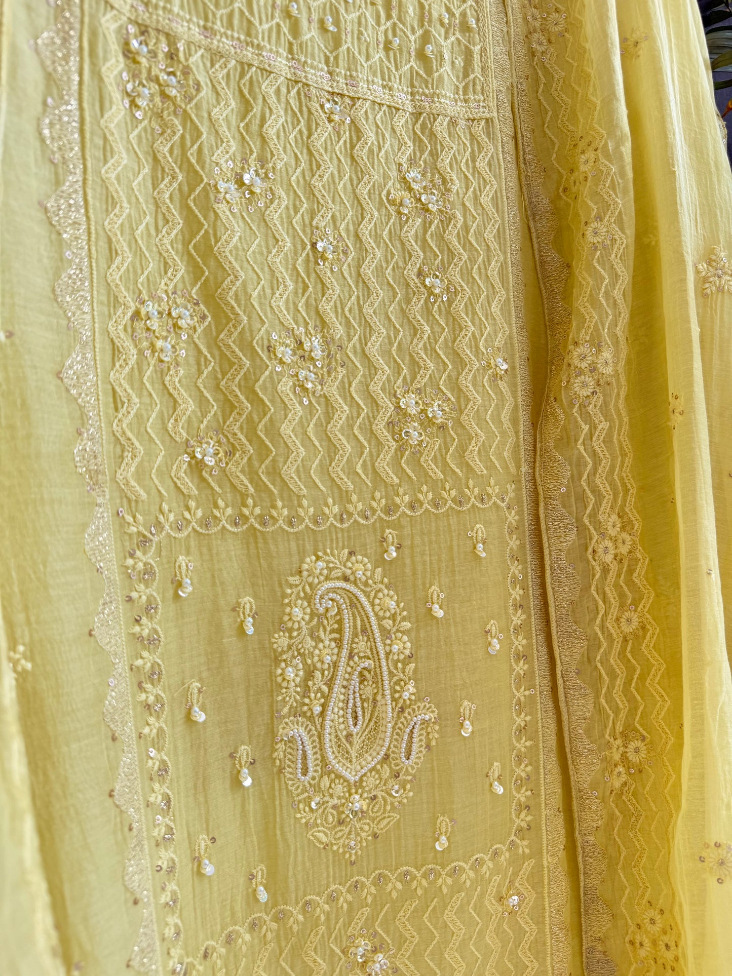 Luxurious Mul chanderi lucknowi paisley suit