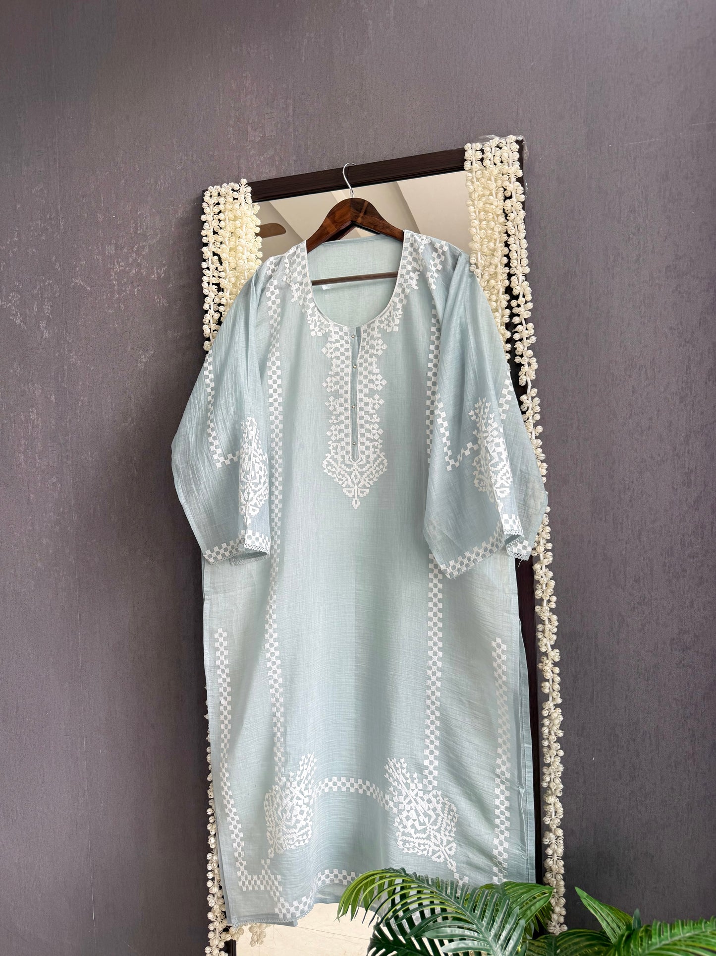 Luxurious Mul chanderi appliqué work suit