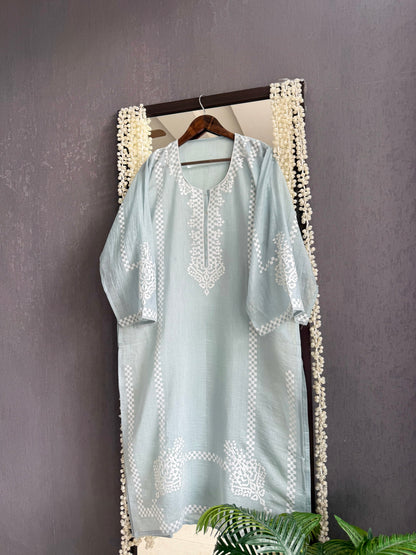 Luxurious Mul chanderi appliqué work suit
