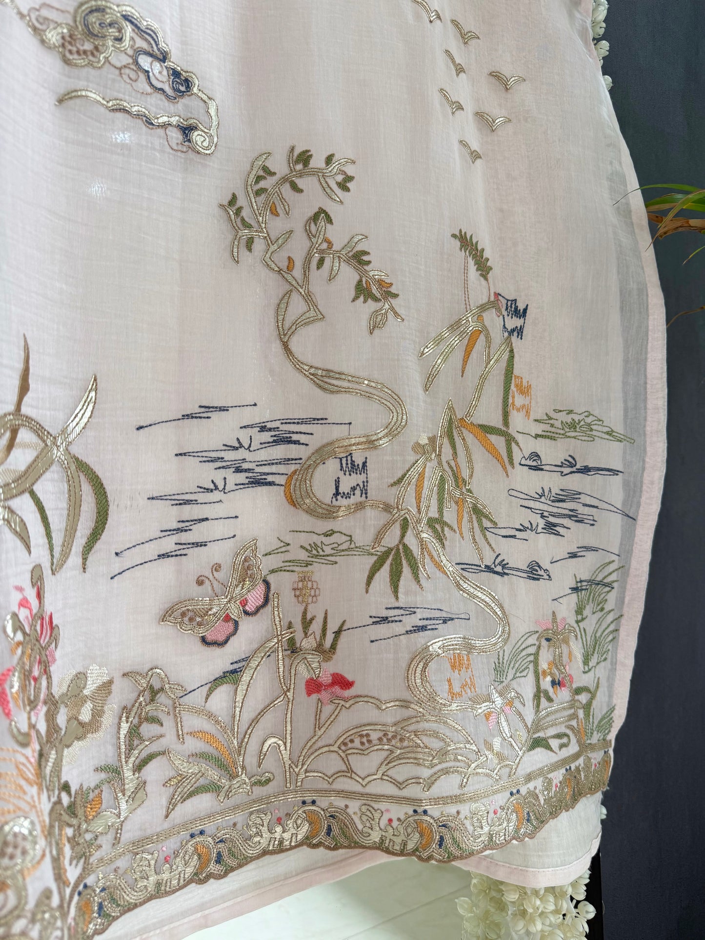 Luxurious Mul chanderi gota appliqué work suit