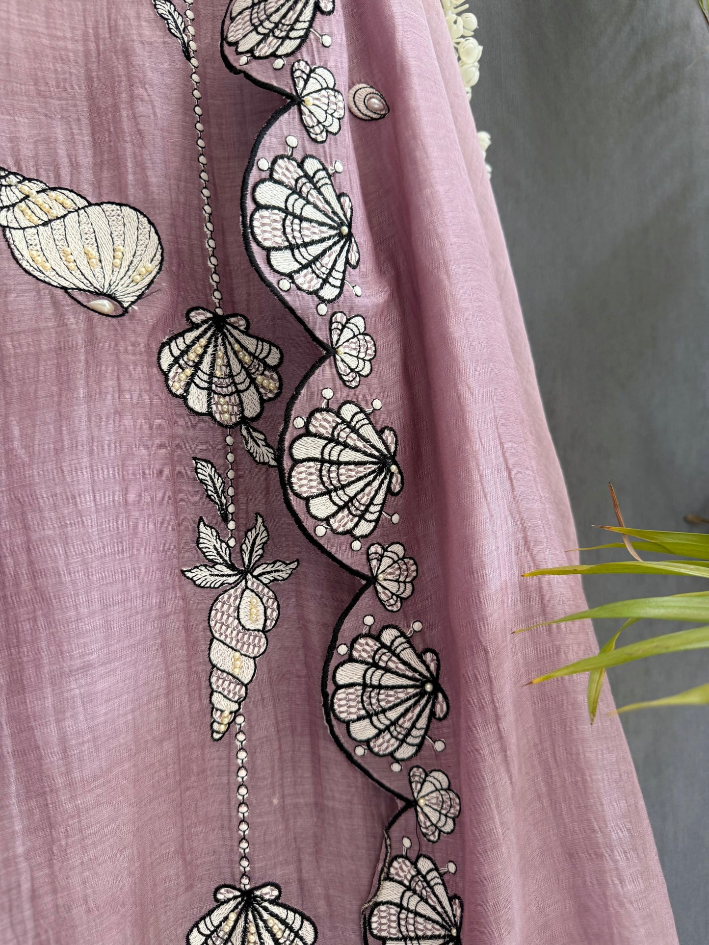 Luxurious Mul chanderi aqua shells suit