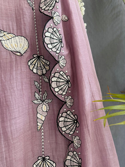 Luxurious Mul chanderi aqua shells suit