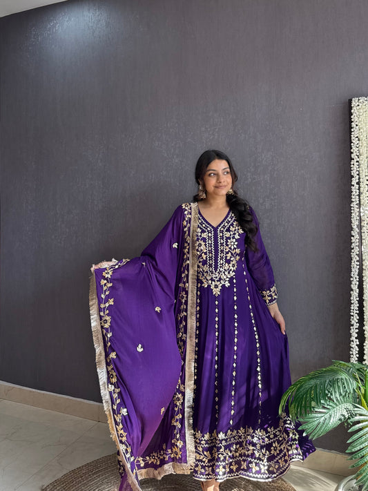 Pure chinon gotapatti anarkali set