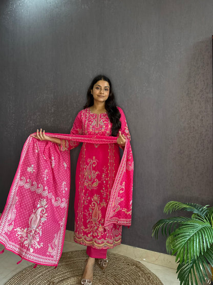 Pure cotton printed handwork kurta set