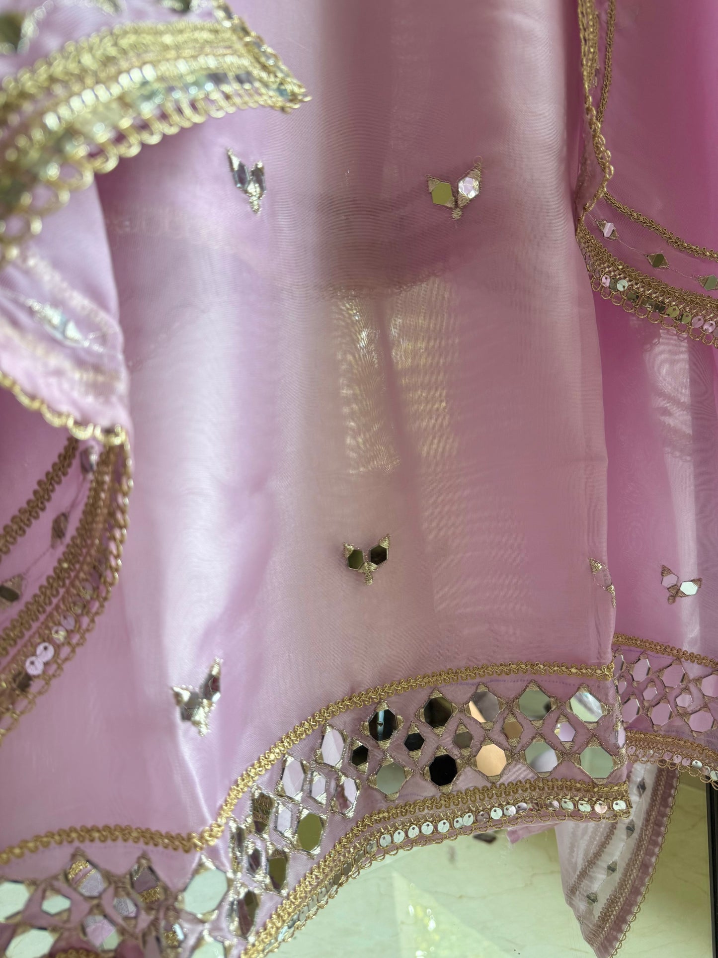 Premium Mirror work organza suit