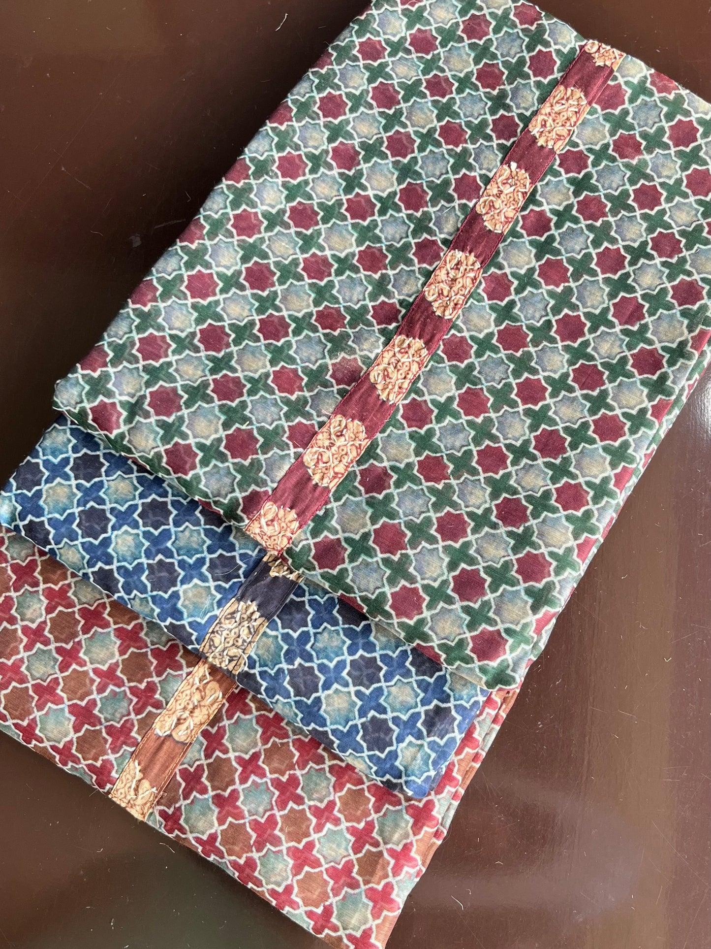 Maheshwari Kantha work Ajrakh Unstitched suit