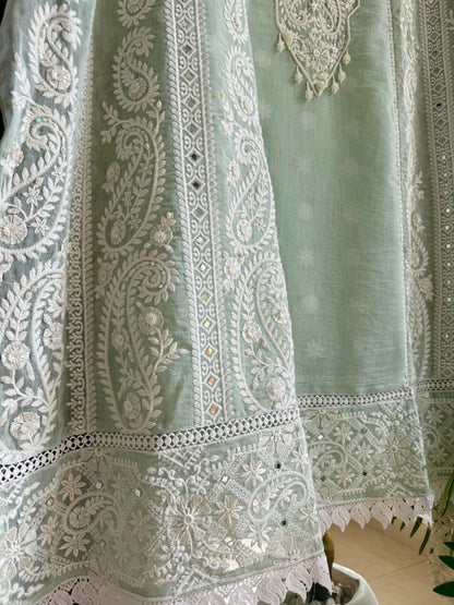 Luxurious Mul chanderi lucknowi handwork suit