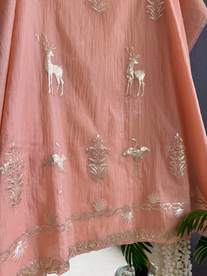 Luxurious Mul chanderi appliqué work suit