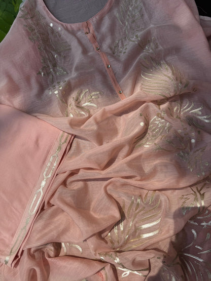 Luxurious Mul chanderi gota appliqué work suit