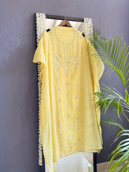 Luxurious Mul chanderi lucknowi tulip and hearts suit