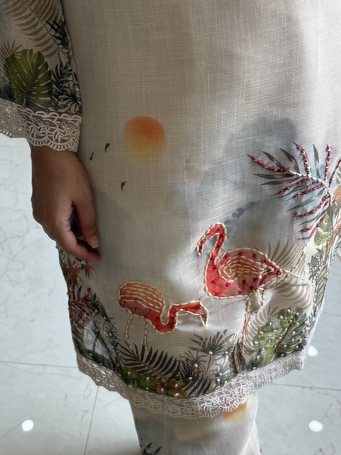 Linen cotton flamingos Coord set
