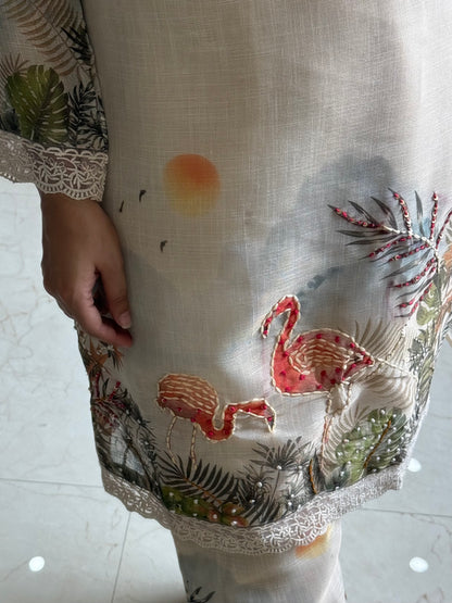 Linen cotton flamingos Coord set