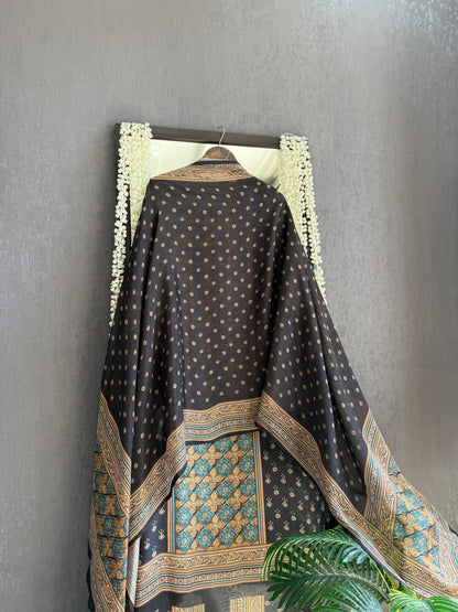 Pure crepe ajrakh aari work suit