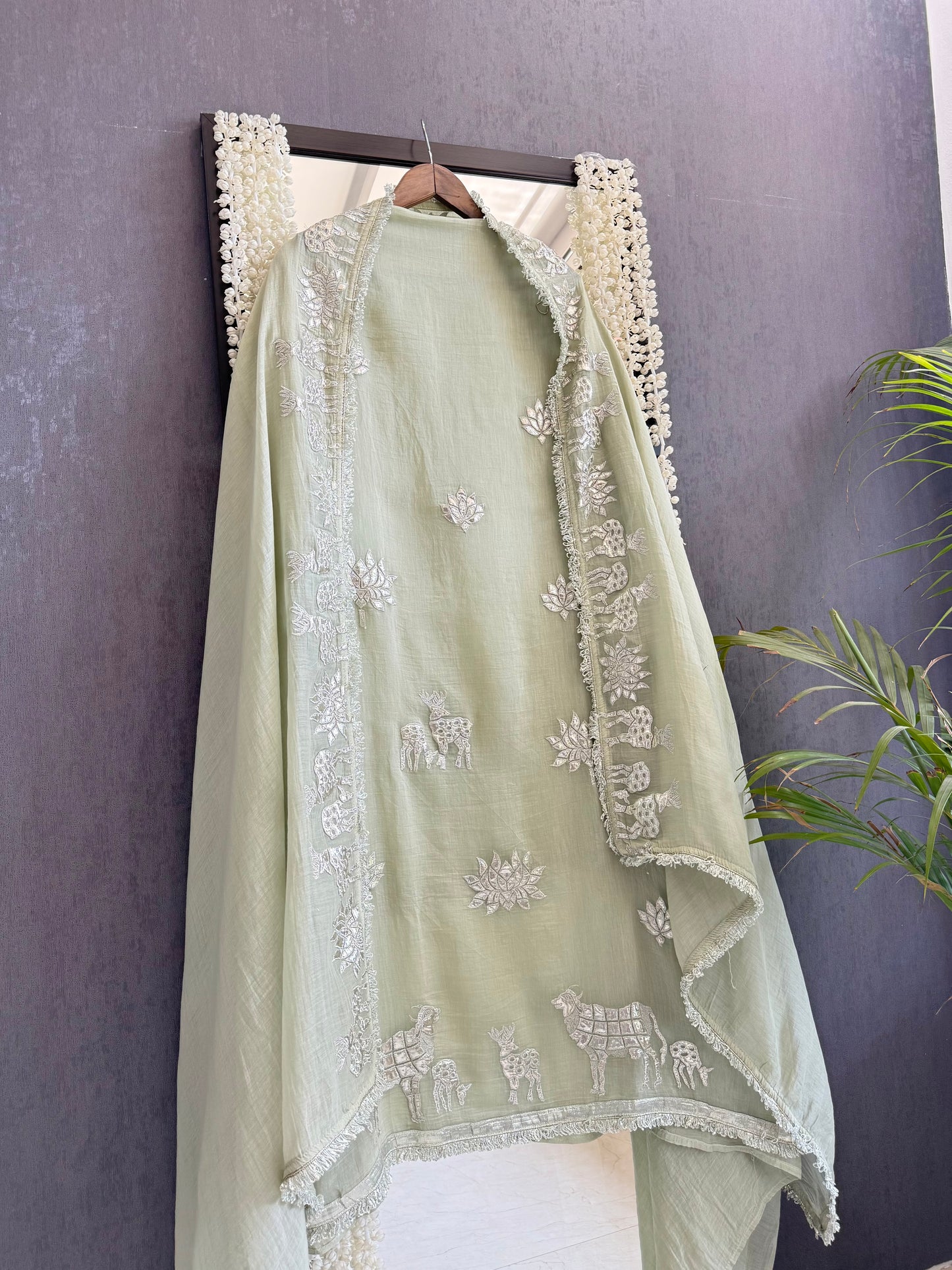 Luxurious Mul chanderi gota appliqué work suit