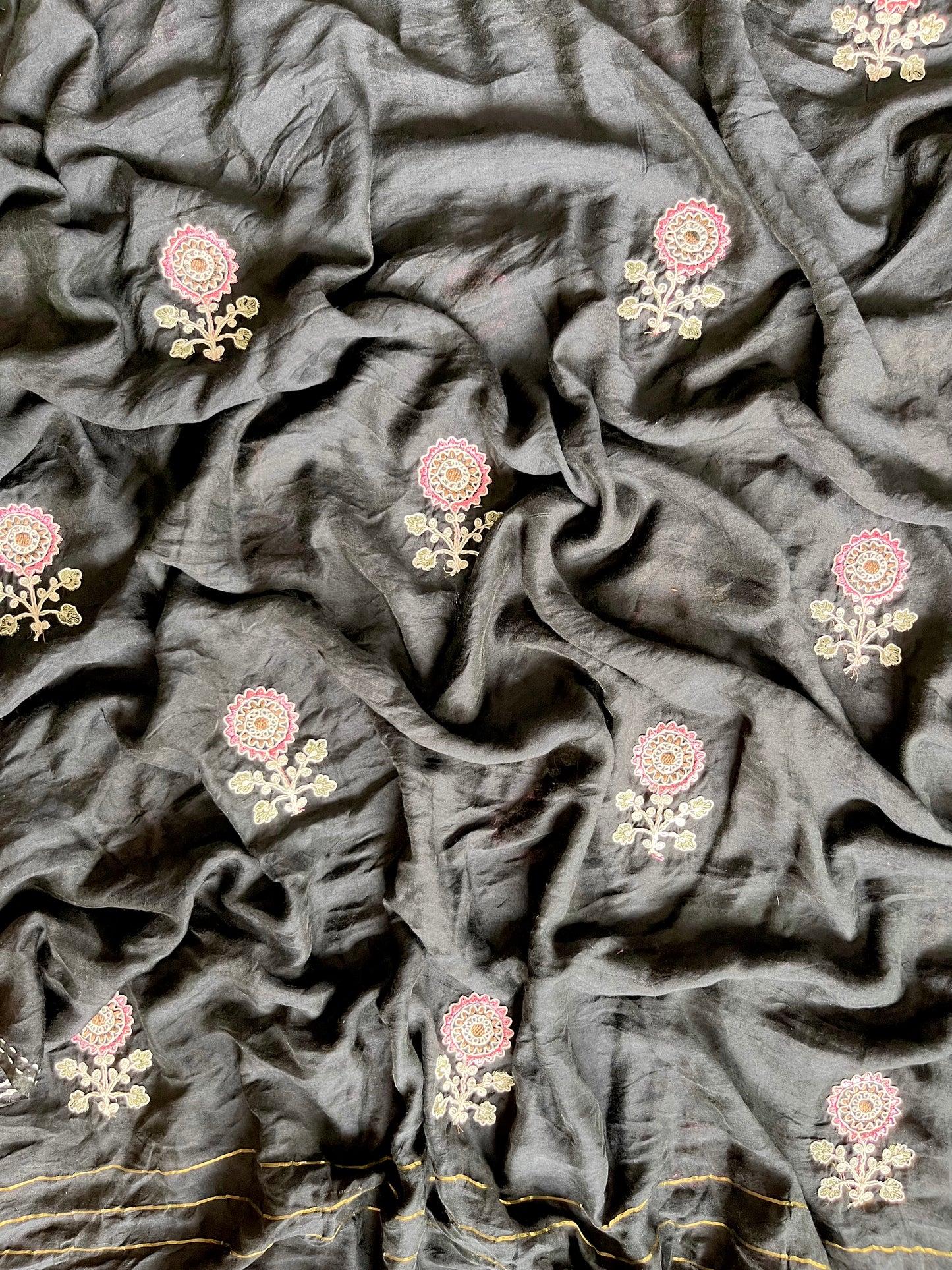 Satin Aari work unstitched suits