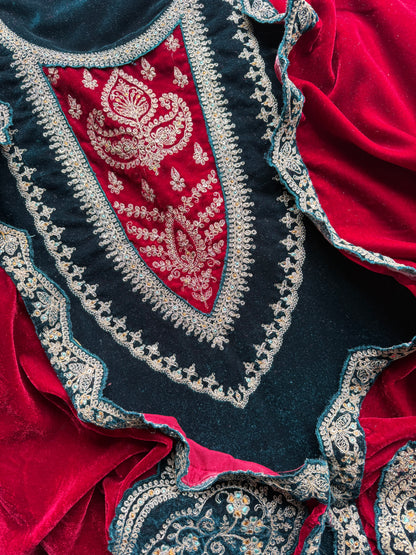 Velvet  marori aari work suit