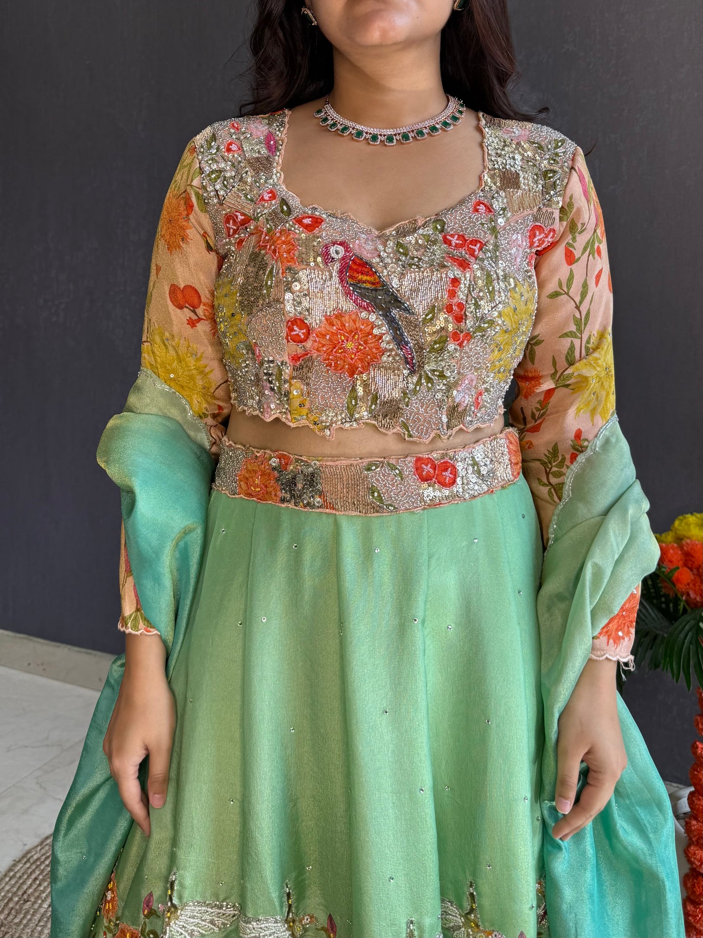 Handwork birds ombré Lehenga set