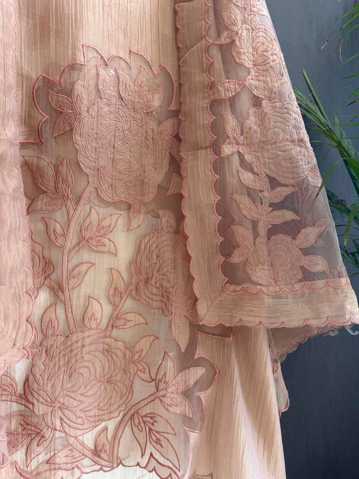 Crush tissue monochromatic appliqué suit