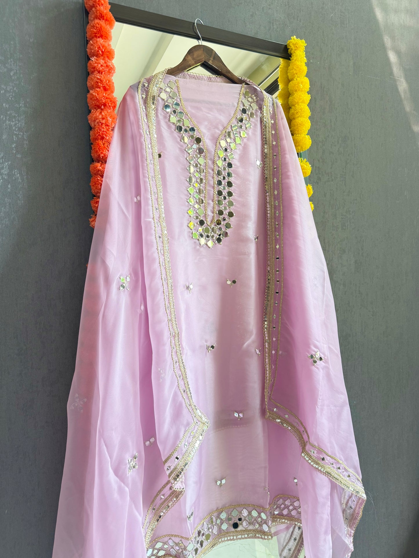 Premium Mirror work organza suit