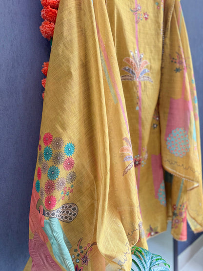 Linen peacock handwork suit