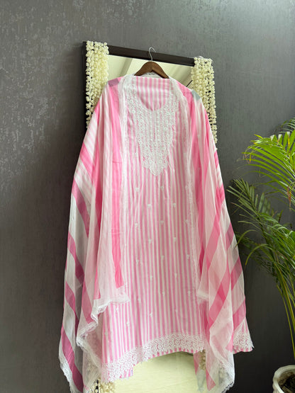 Striped cotton Lucknowi suit