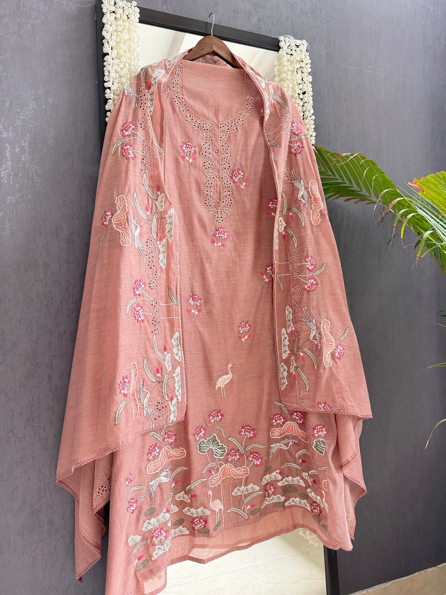 Luxurious Mul chanderi flamingos suit