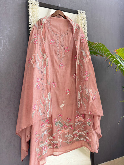 Luxurious Mul chanderi flamingos suit