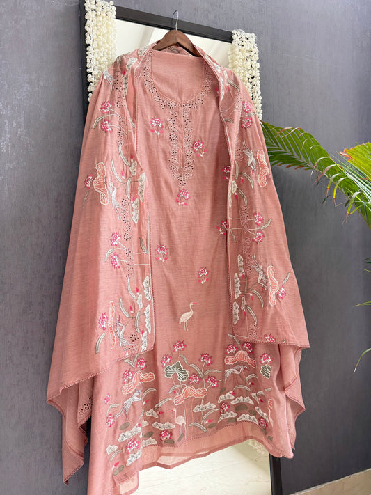 Luxurious Mul chanderi flamingos suit