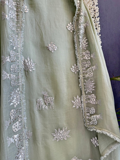 Luxurious Mul chanderi gota appliqué work suit