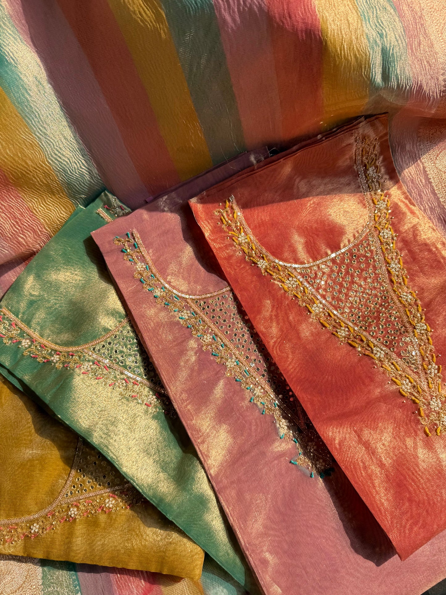 Tissue silk multi color suit