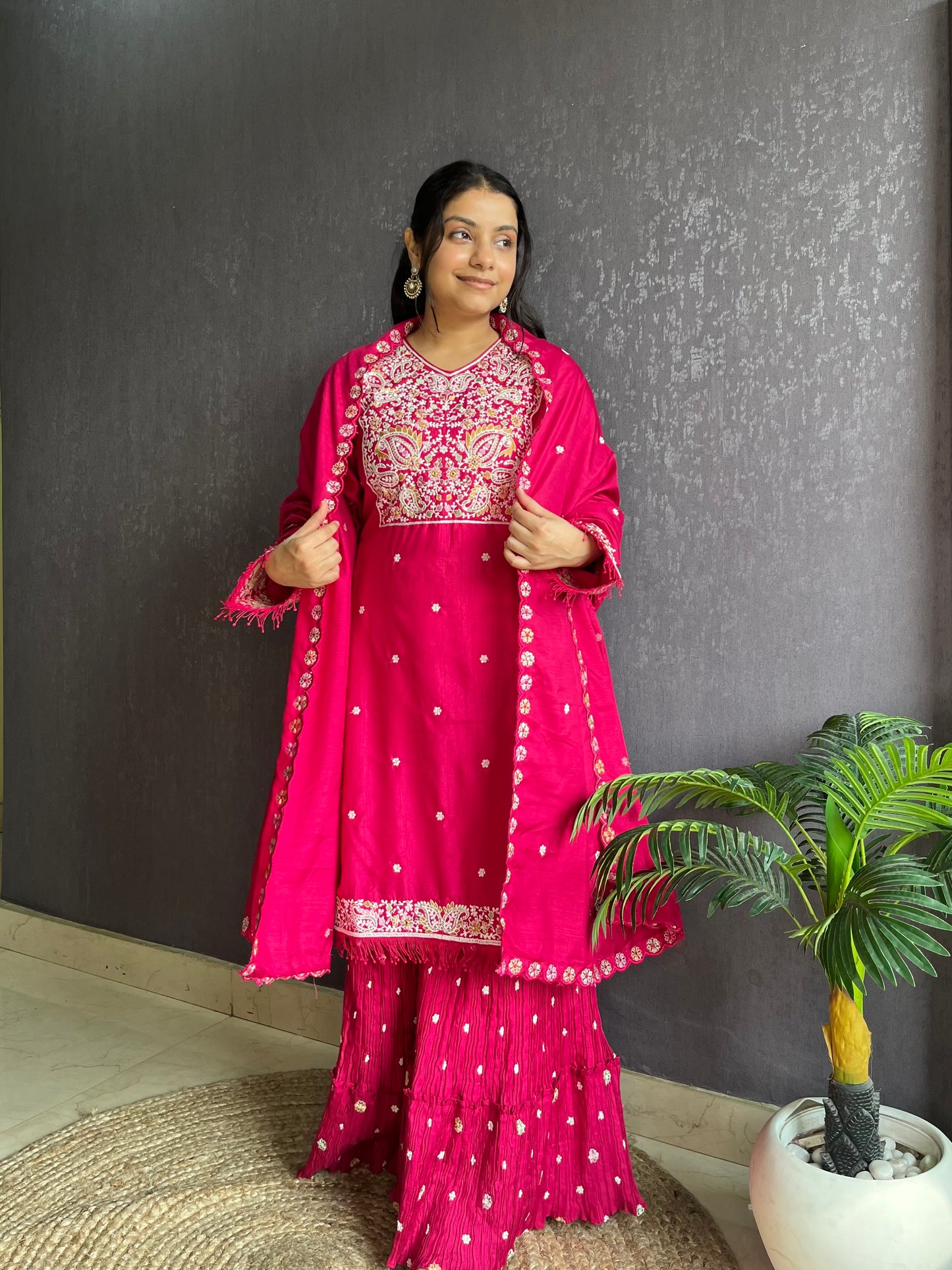 Silk embroidered shrara  suit