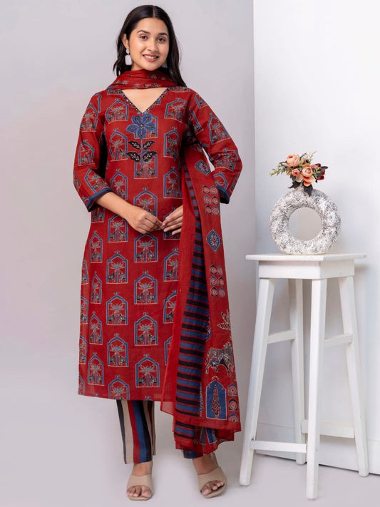 Pure cotton ajrakh pichwai suit set
