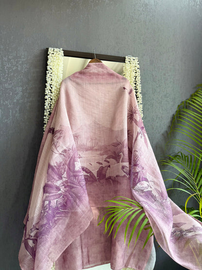 Linen flamingos handwork suit