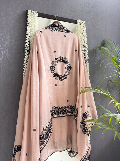 Luxurious Mul chanderi Parsi work florals suit