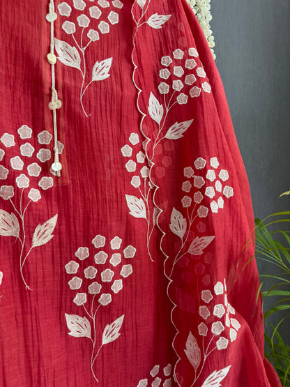Luxurious Mul chanderi appliqué work suit