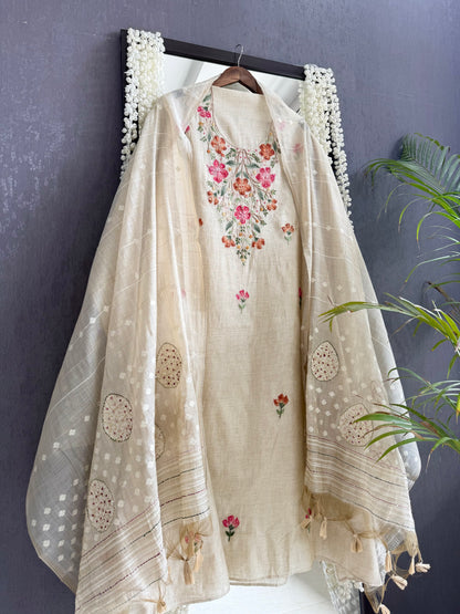 Linen handpainted frenchknot suit