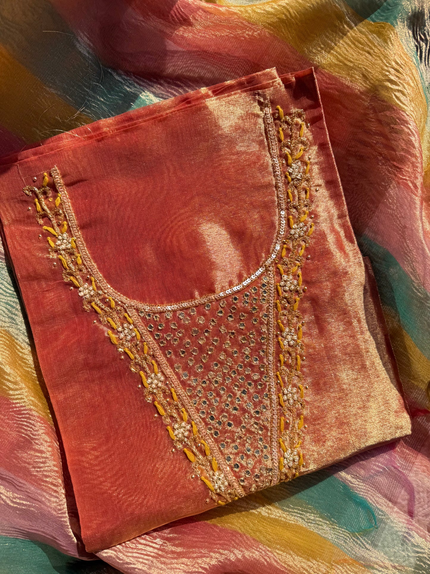 Tissue silk multi color suit