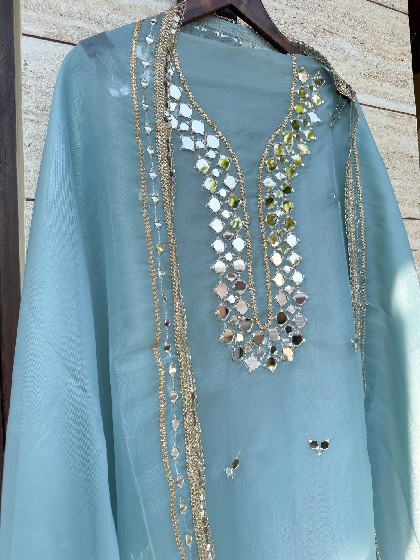 Premium Mirror work organza suit