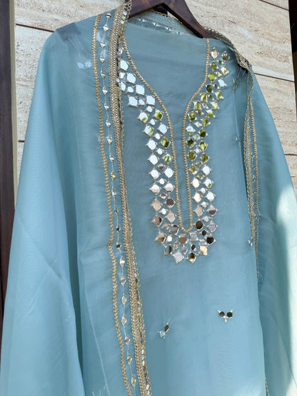 Premium Mirror work organza suit