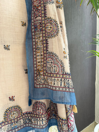 Linen worli art  Kantha work suit