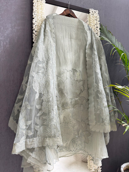 Crush tissue monochromatic appliqué suit