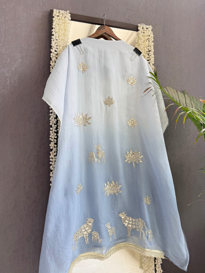 Luxurious organza gota appliqué work suit