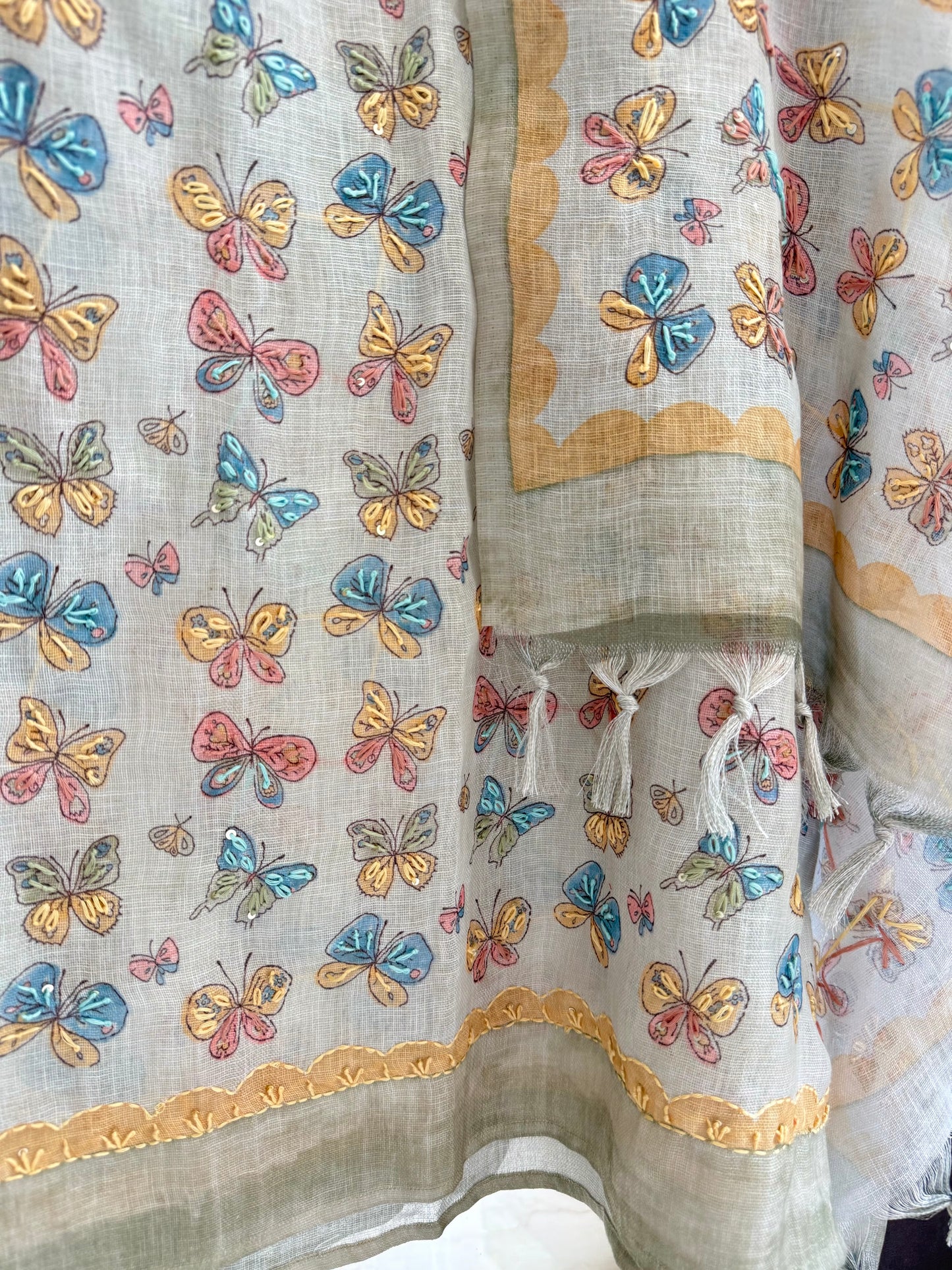Linen butterflies kantha work suit