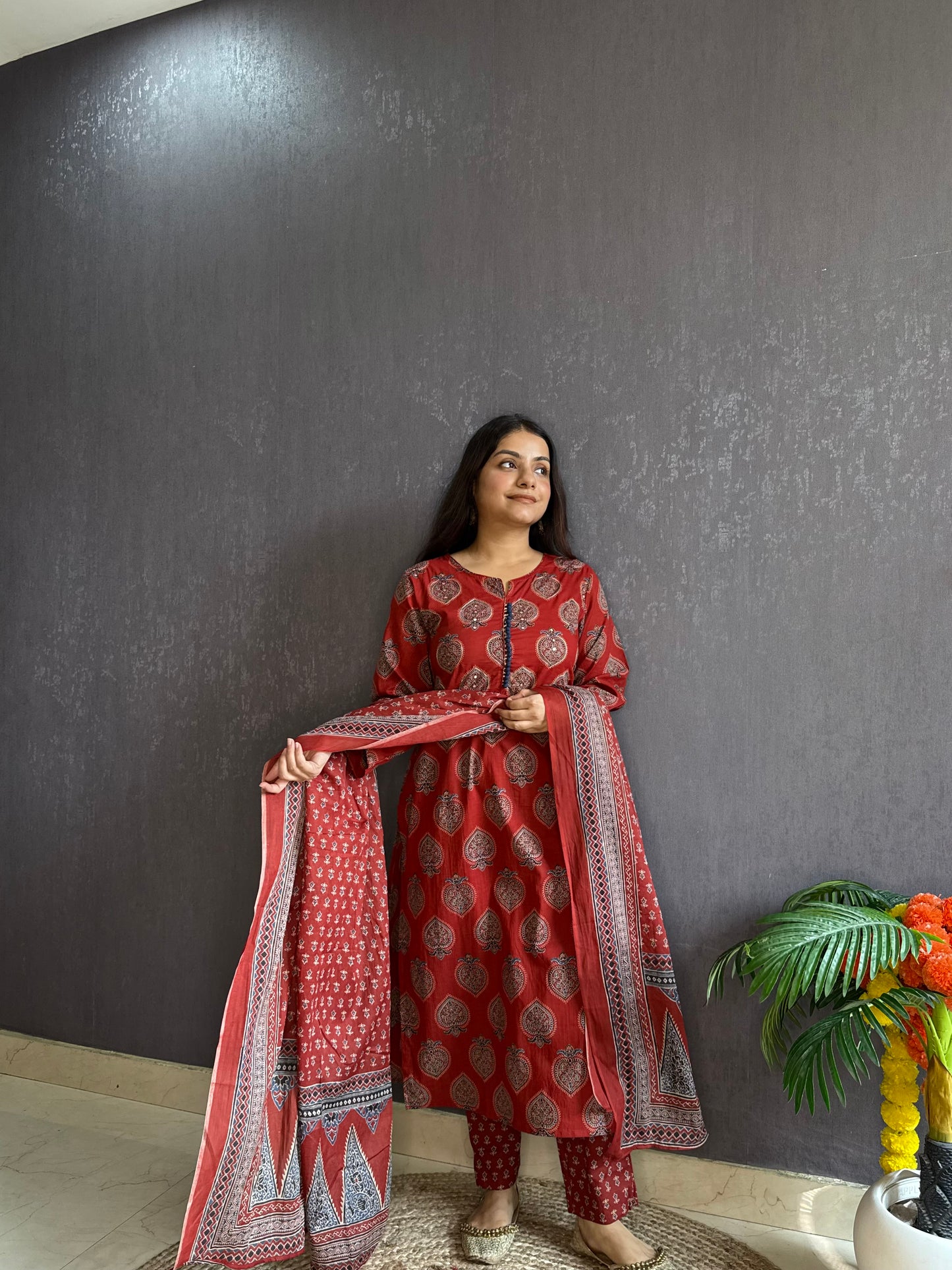 Pure cotton anaar ajrakh print suit set