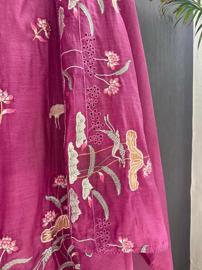 Luxurious Mul chanderi flamingos suit