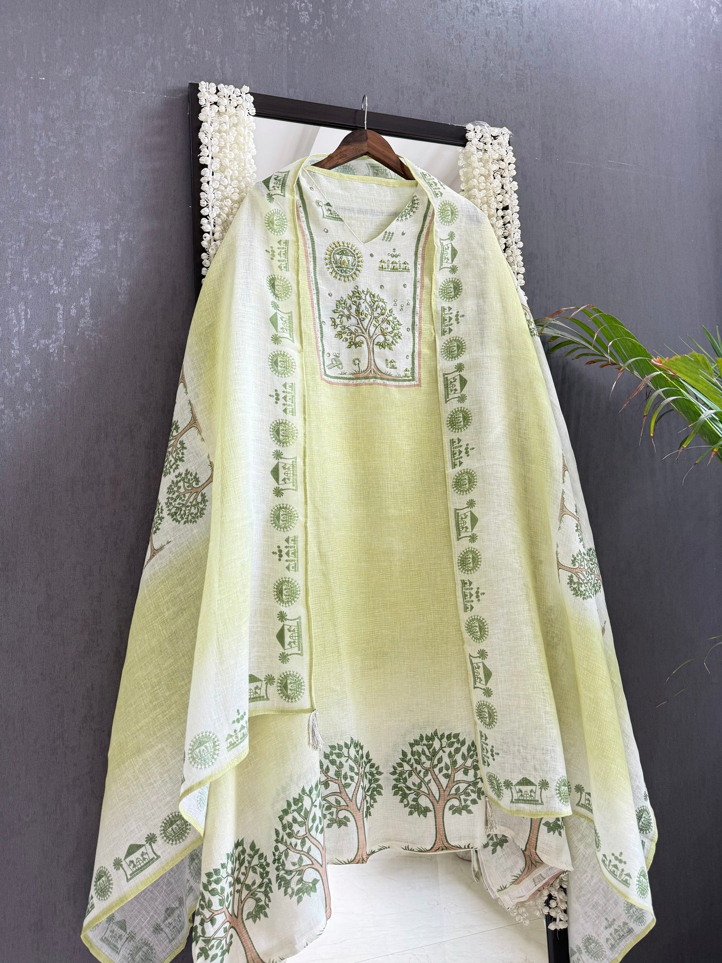 Pure linen worli art handwork suit